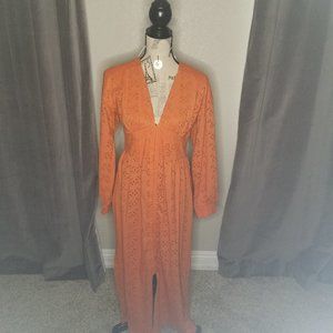 NWT-Sold Out- Orange Broderie Midi Dress Tea Dress